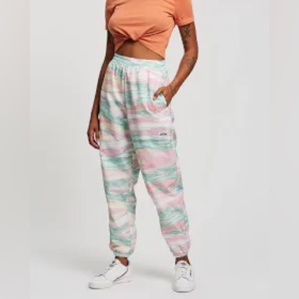 Adidas marbled track joggers pink green size small